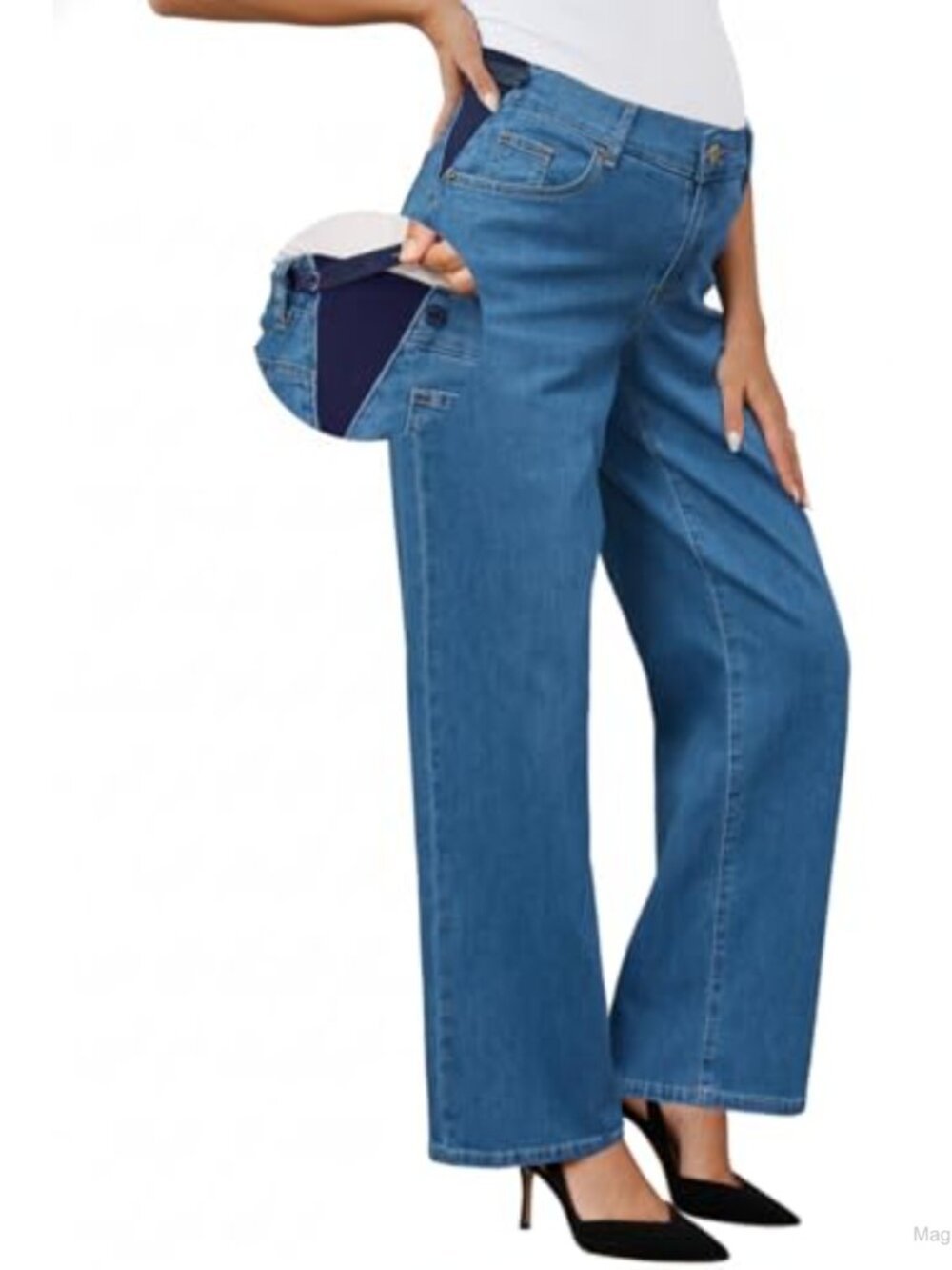 Maternity Jeans Adjustable Waistband Wide Leg Work Pants